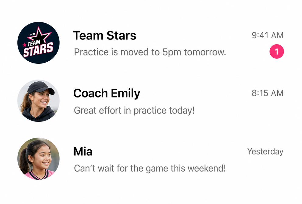 List of team and coach messages