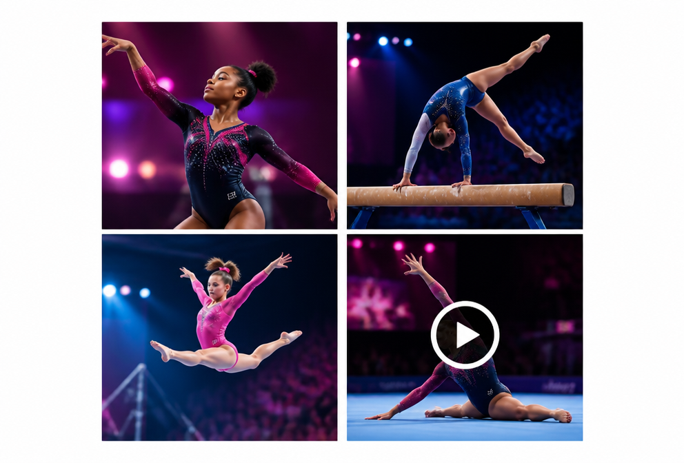 Grid of gymnastics meet photos and videos